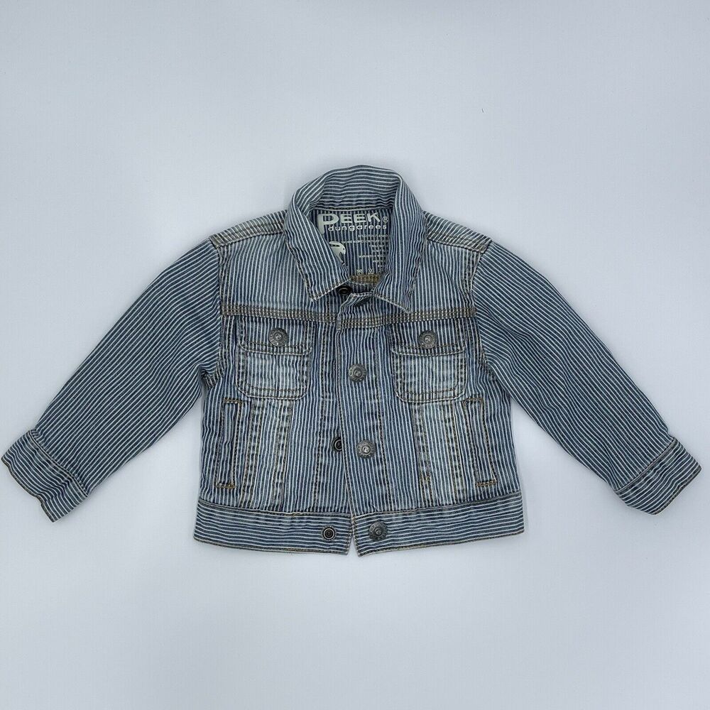 Peek Dungarees Kids Blue Striped Denim Jacket Size 6-12 M